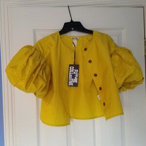 Future Collective Yellow Puff Sleeve Button Down Top